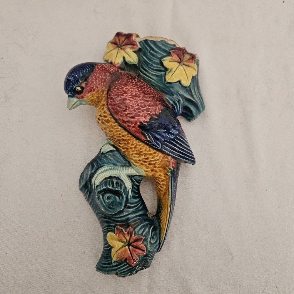 Vintage Colorful Parrot Tree Wall Pocket Planter Japan Ceramic Flower - Picture 2 of 11